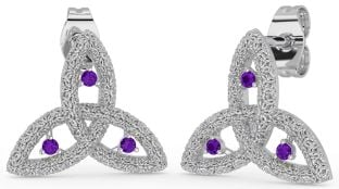 Amethyst Silver Celtic Trinity Knot Stud Earrings