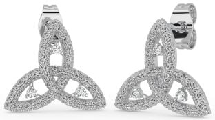 Diamond Silver Celtic Trinity Knot Stud Earrings