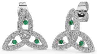 Emerald Silver Celtic Trinity Knot Stud Earrings