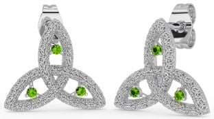 Peridot Silver Celtic Trinity Knot Stud Earrings