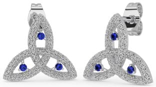 Sapphire Silver Celtic Trinity Knot Stud Earrings