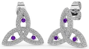 Amethyst White Gold Celtic Trinity Knot Stud Earrings