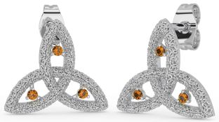 Citrine White Gold Celtic Trinity Knot Stud Earrings