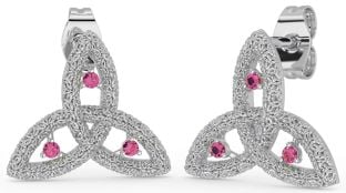 Pink Tourmaline White Gold Celtic Trinity Knot Stud Earrings