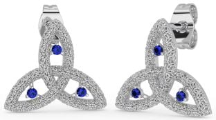 Sapphire White Gold Celtic Trinity Knot Stud Earrings