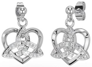 Diamond White Gold Celtic Trinity Knot Heart Dangle Earrings