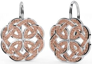 White Rose Gold Celtic Dangle Earrings