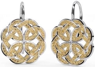 White Yellow Gold Celtic Dangle Earrings