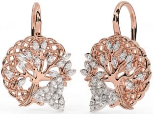 Diamond Rose Gold Silver Celtic Tree of Life Trinity Knot Dangle Earrings