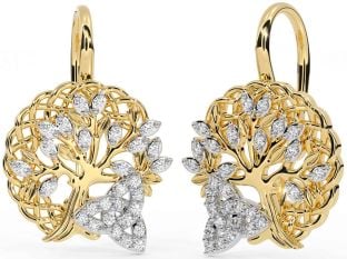 Diamant Gold Silber keltisch Baum von Leben Dreieinigkeit Knoten Baumeln Ohrringe