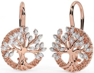 Diamond Rose Gold Silver Celtic Tree of Life Trinity Knot Dangle Earrings