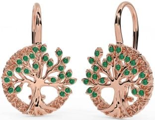 Emerald Rose Gold Silver Celtic Tree of Life Trinity Knot Dangle Earrings