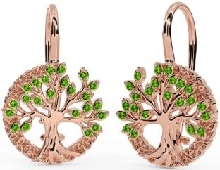 Peridot Rose Gold Silver Celtic Tree of Life Trinity Knot Dangle Earrings