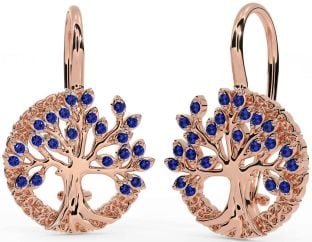 Sapphire Rose Gold Silver Celtic Tree of Life Trinity Knot Dangle Earrings