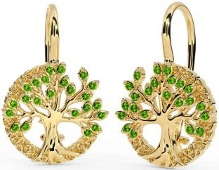 Peridot Gold Silver Celtic Tree of Life Trinity Knot Dangle Earrings