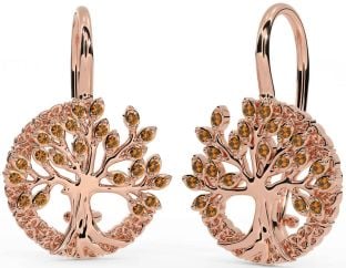 Citrin Rose Gold keltisch Baum von Leben Dreieinigkeit Knoten Baumeln Ohrringe