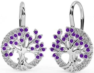 Amethyst Silver Celtic Tree of Life Trinity Knot Dangle Earrings