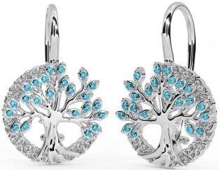 Bleu vert Argent celtique Arbre de Vie Trinité Noeud Pendre Des boucles d'oreilles