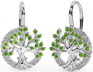 Peridot Silver Celtic Tree of Life Trinity Knot Dangle Earrings