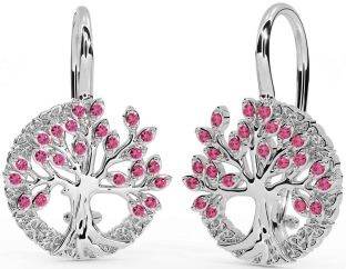 Rose Tourmalines Blanc Or celtique Arbre de Vie Trinité Noeud Pendre Des boucles d'oreilles