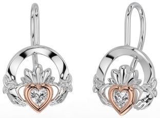 Diamante Rosa Oro Argento Claddagh celtico Trinità Nodo Penzolare Orecchini