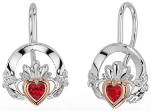 Ruby Rose Gold Silver Claddagh Celtic Trinity Knot Dangle Earrings