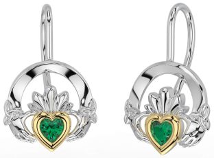 Smarald Aur Argint Claddagh Celtic Trinity Knot Dangle Cercei