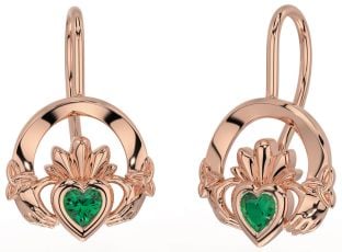 Emerald Rose Gold Silver Claddagh Celtic Trinity Knot Dangle Earrings