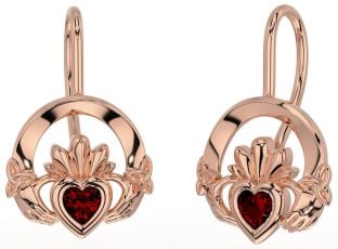 Granat Rose Gold Silber Claddagh keltisch Dreieinigkeit Knoten Baumeln Ohrringe