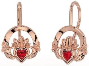 Ruby Rose Gold Silver Claddagh Celtic Trinity Knot Dangle Earrings