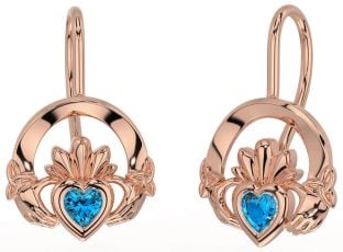 Topaz Rose Gold Silver Claddagh Celtic Trinity Knot Dangle Earrings