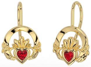 Ruby Gold Silver Claddagh Celtic Trinity Knot Dangle Earrings