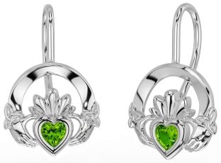 Peridot Silber Claddagh keltisch Dreieinigkeit Knoten Baumeln Ohrringe