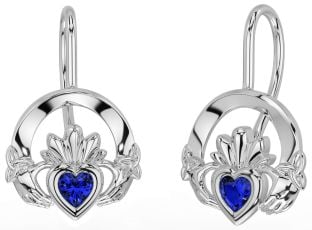 Zafiro Plata Claddagh céltico Trinidad Nudo Colgar Pendientes