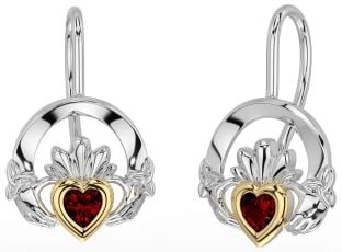 Granate Oro Plata Claddagh céltico Trinidad Nudo Colgar Pendientes