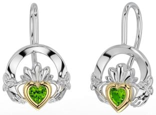 Peridoto Oro Argento Claddagh celtico Trinità Nodo Penzolare Orecchini