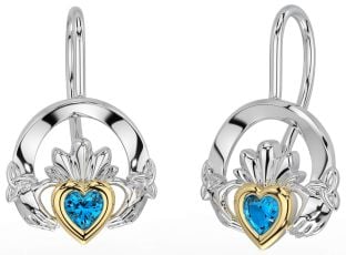 Topaz Gold Silver Claddagh Celtic Trinity Knot Dangle Earrings