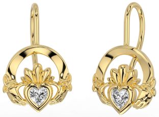 Diamante Oro Claddagh céltico Trinidad Nudo Colgar Pendientes