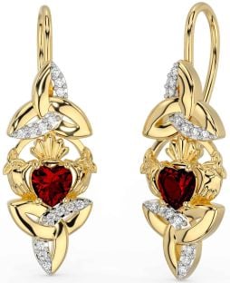 Elmas Garnet Altın Claddagh Kelt Üçlü Düğüm Sallanmak Küpeler