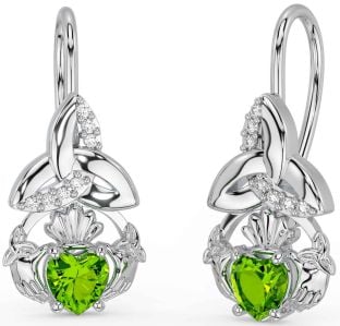 Diamante Peridoto Plata Claddagh céltico Trinidad Nudo Colgar Pendientes