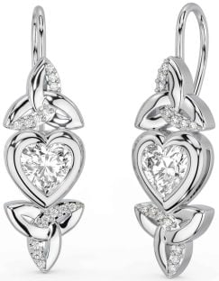 Diamond Silver Celtic Trinity Knot Heart Dangle Earrings