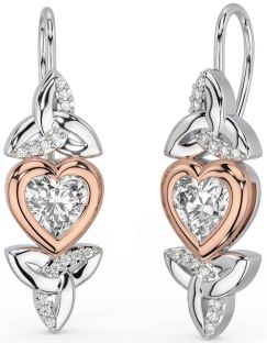 Diamante Rosa Oro Plata céltico Trinidad Nudo Corazón Colgar Pendientes