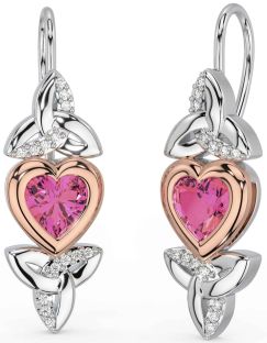 Diamante Rosa turmalina Rosa Oro Plata céltico Trinidad Nudo Corazón Colgar Pendientes