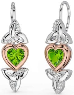 Diamant Peridot Rose Gull Sølv Celtic Treenighet Knute Hjerte Dingle Øredobber