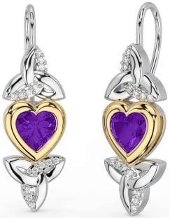 Diamant Amethyst Gold Silber keltisch Dreieinigkeit Knoten Herz Baumeln Ohrringe