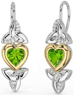 Diamant Peridot Gold Silber keltisch Dreieinigkeit Knoten Herz Baumeln Ohrringe