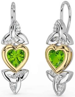 Diamante Peridoto Bianco Giallo Oro celtico Trinità Nodo Cuore Penzolare Orecchini