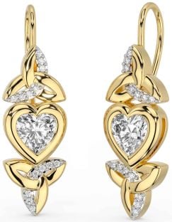 Diamond Gold Celtic Trinity Knot Heart Dangle Earrings
