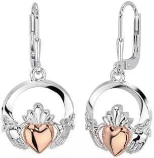 Rose Or Argent Claddagh celtique Trinité Noeud Pendre Des boucles d'oreilles