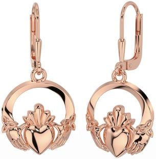 Rose Gold Silver Claddagh Celtic Trinity Knot Dangle Earrings